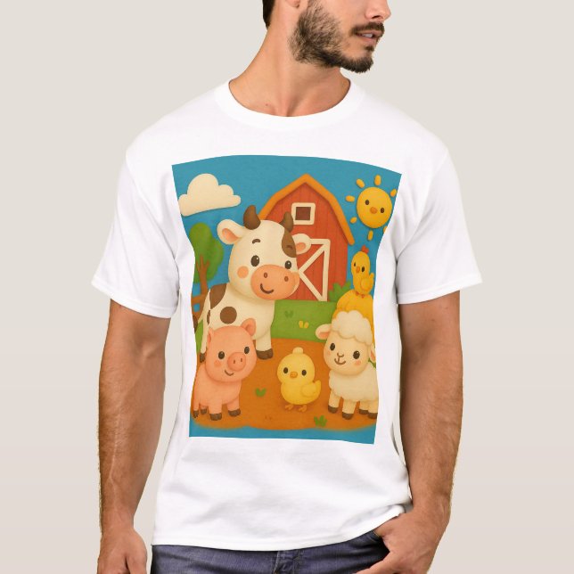 Children's cartoon style graphic of baby animals T-Shirt (Front)