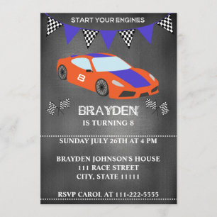 Children's Chalkboard Race Car Birthday Invitation