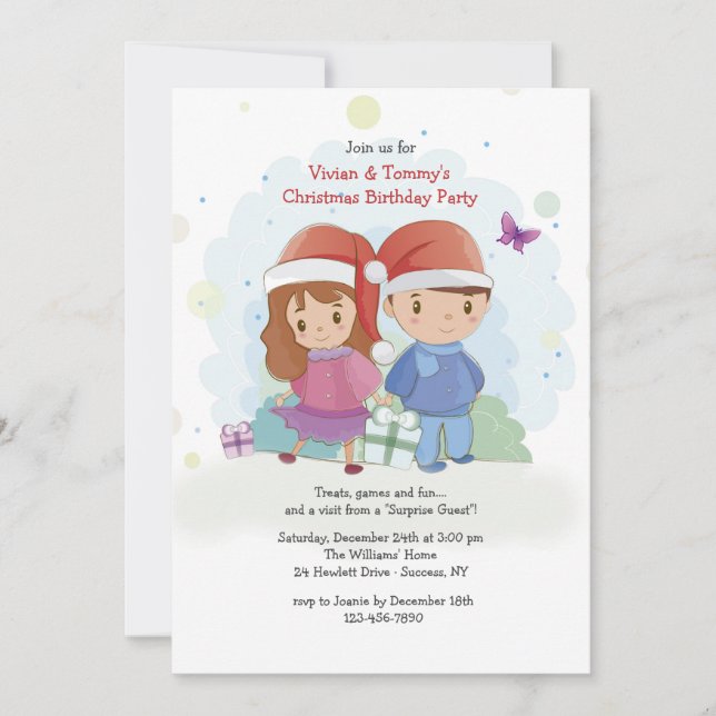 Children's Christmas Birthday Party Invitation (Front)