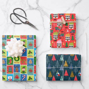 Childrens Christmas Holiday Pattern Wrapping Paper Sheet