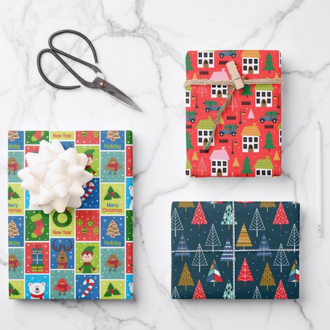 Childrens Christmas Holiday Pattern Wrapping Paper Sheet (Front)