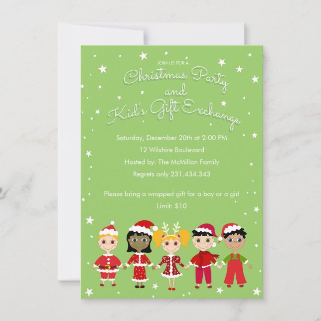 Children's Christmas Party and Kid's Gift Exchange Invitation (Front)