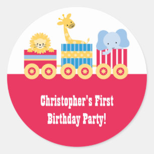 Children's circus train birthday party stickers