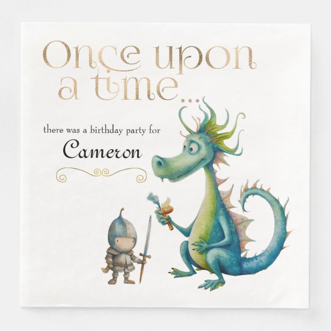Children's Classic Fairy Tale Dragon and Knight Napkin (Front)