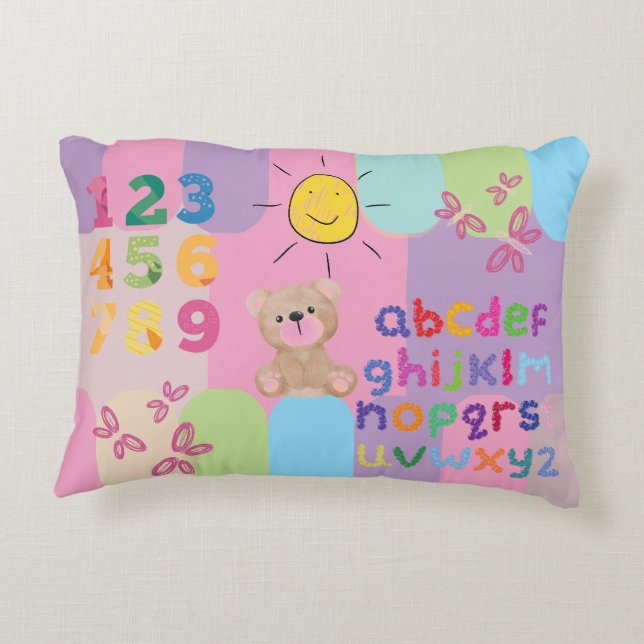 Childrens Colourful Alphabet Number  Decorative Cushion (Back)