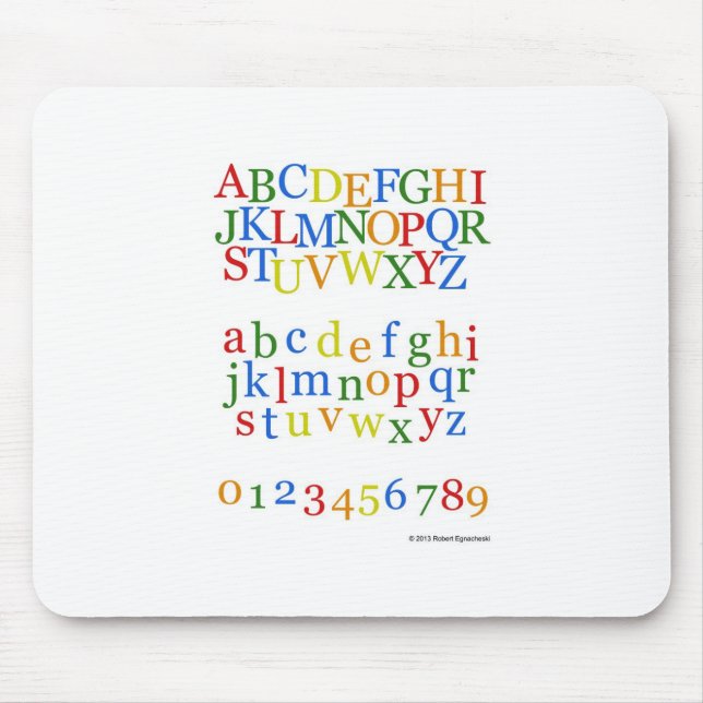 Children's Colourful Alphabet Upper + Lower Case Mouse Mat (Front)