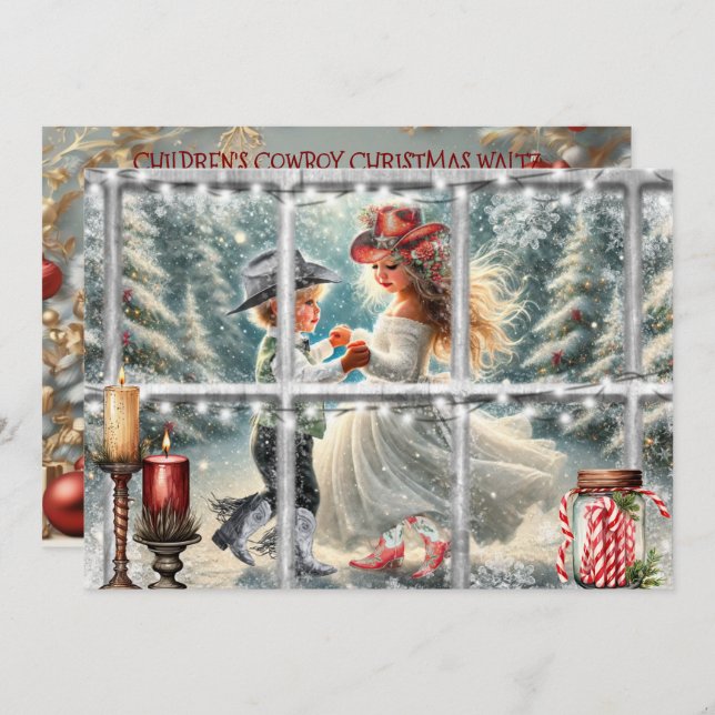 Children's Cowboy Christmas Waltz Christmas Card (Front/Back)