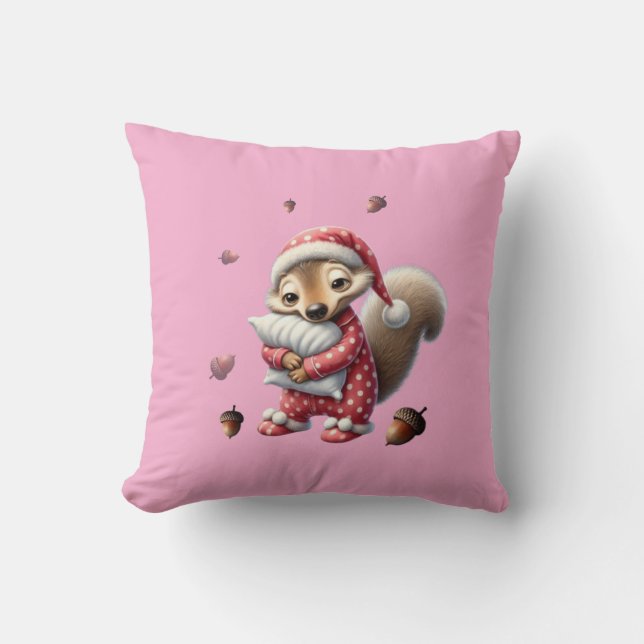 Children's decorative pillow with cartoon squirrel (Front)