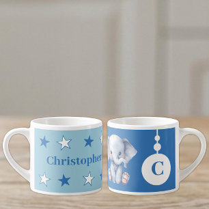 Children's elephant mug personalised name blue