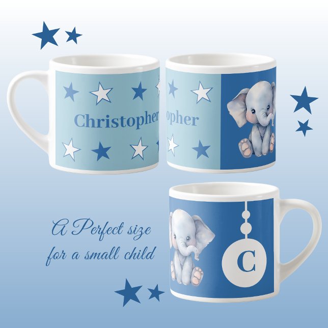 Children's elephant mug personalised name blue (Creator Uploaded)