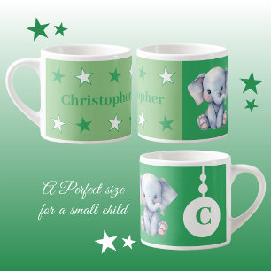 Children's elephant mug personalised name green