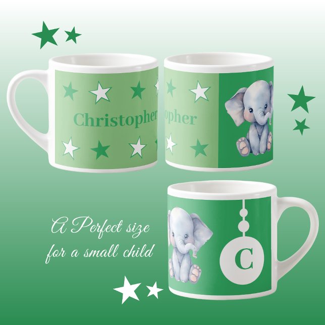 Children's elephant mug personalised name green (Creator Uploaded)