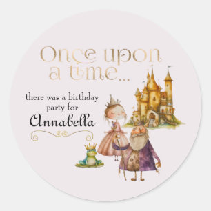 Children's Fairy Tale Princess and Frog Pink Classic Round Sticker