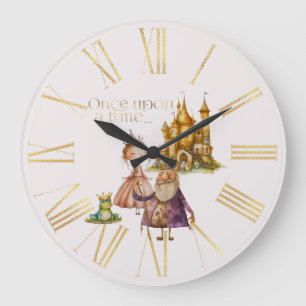 Children's Fairy Tale Princess and Frog Pink Large Clock