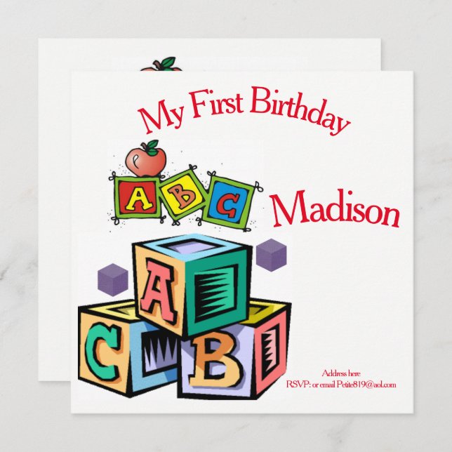 childrens first baby birthday invitation (Front/Back)