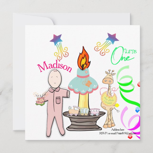 childrens first baby birthday invitation (Front)
