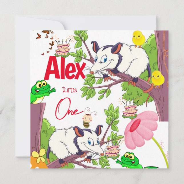 Children's First Birthday Invitation Possum Frog  (Front)