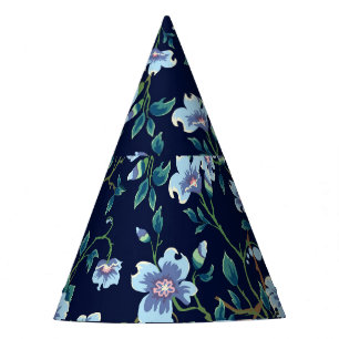 Children's flowers: seamless dark blue party hat