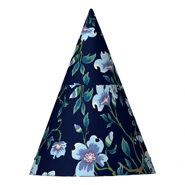 Children's flowers: seamless dark blue party hat (Front)
