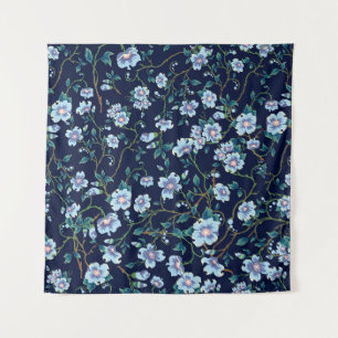 Children's flowers: seamless dark blue tapestry