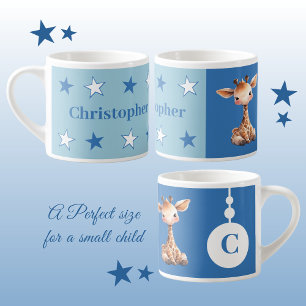 Children's giraffe mug personalised name blue