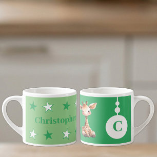 Children's giraffe mug personalised name green