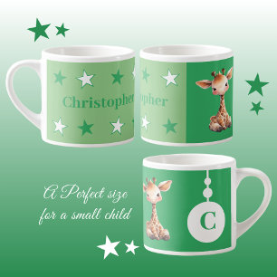 Children's giraffe mug personalised name green