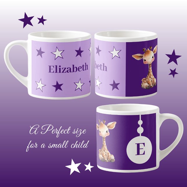 Children's giraffe mug personalised name purple (Creator Uploaded)