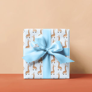 Children's Giraffe Pattern   Light Blue Wrapping Paper
