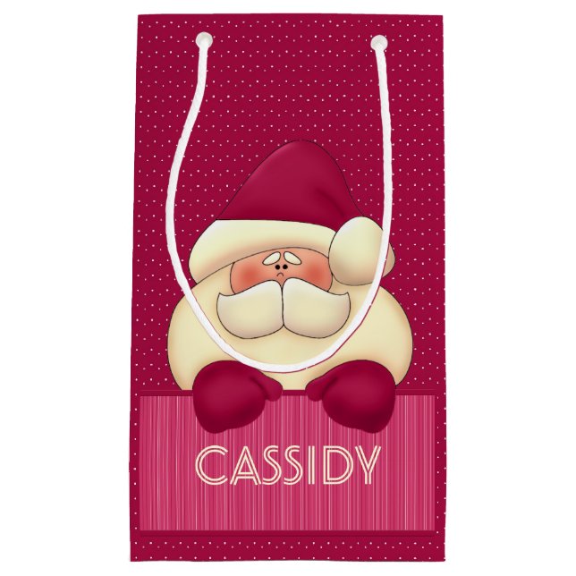 Children's Girly Pink Santa and Polka Dots Small Gift Bag (Front)