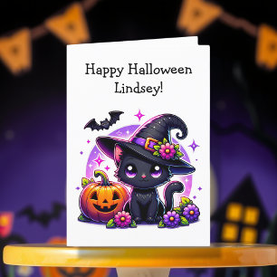Children's Halloween Black Cat and Colouring Page Card