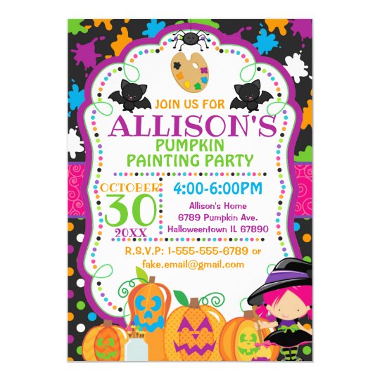 Children's Halloween Pumpkin Painting Party Invitation Zazzle.co.uk