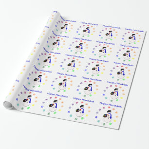 Childrens Hanukkah Giftwrap Snowman w Colorwheel Wrapping Paper