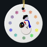 Childrens Hanukkah Snowman Artist w Colorwheel Ceramic Tree Decoration<br><div class="desc">A Snowman Artist with beret, palette and and paintbrush surrounded by a colour wheel of snowflakes for any budding artist or designer! This colourful illustration by artist c.a.teresa for kutekidz will bring a little magic and fun and laughs to any child' s Christmas or Hanukkah and is available on multiple...</div>