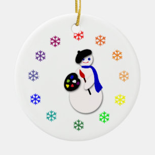 Childrens Hanukkah Snowman Artist w Colorwheel Ceramic Tree Decoration