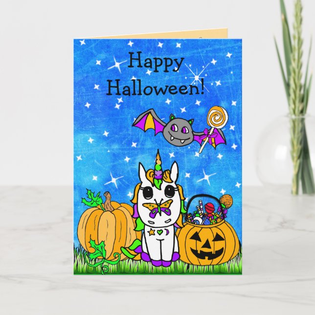 Children's Happy Halloween Unicorn Cartoon Card (Front)