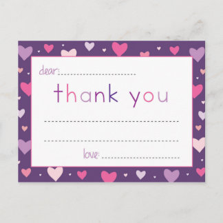 Children's Heart Fill In The Blank Thank You Notes Postcard