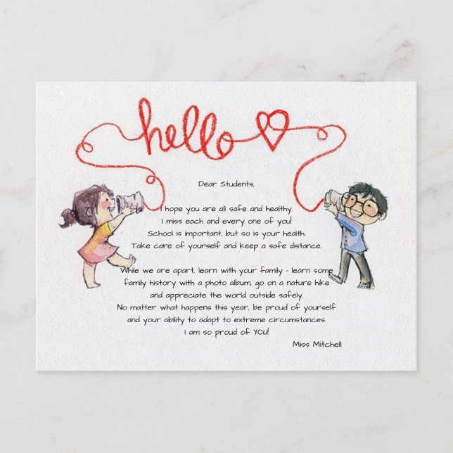 Children's Hello from Teacher Postcard (Front)
