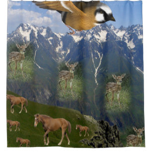Childrens horses deer shower curtain