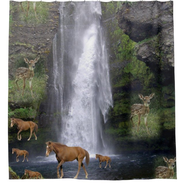 Childrens horses shower curtain (Front)