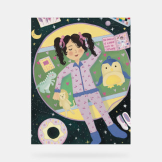 Children's Illustration: Girl in Universe Acrylic Sign