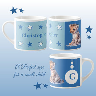 Children's leopard mug personalised name blue
