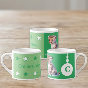 Children's leopard mug personalised name green
