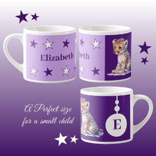 Children's leopard mug personalised name purple