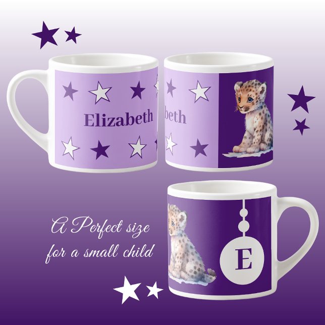 Children's leopard mug personalised name purple (Creator Uploaded)