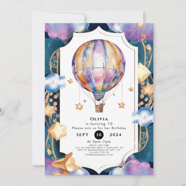 Children's Magic Hot Air Balloon Birthday Invitation (Front)