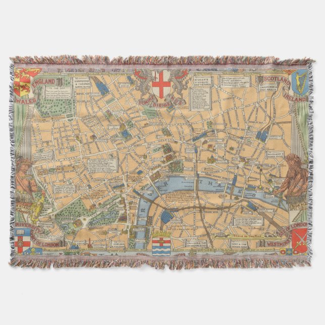 Children's Map of London, England Throw Blanket (Front)