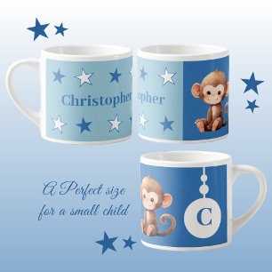 Children's monkey mug personalised name blue