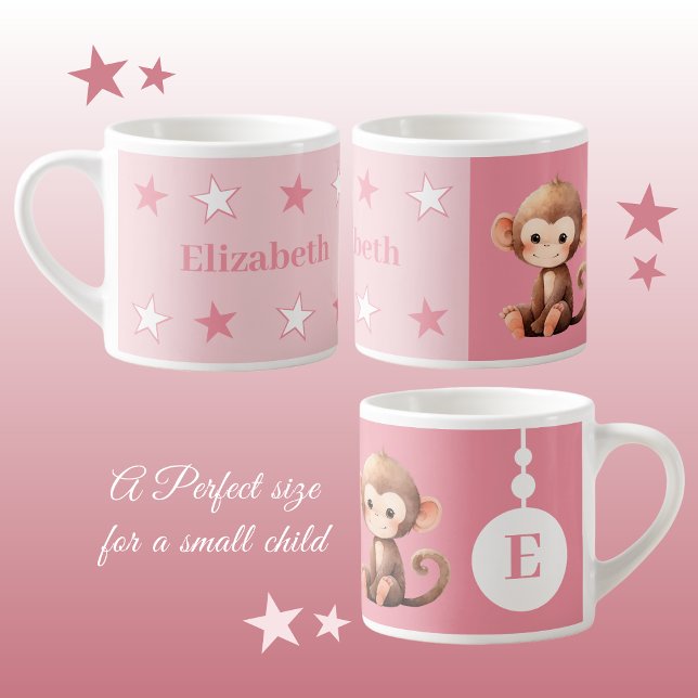 Children's monkey mug personalised name pink (Creator Uploaded)
