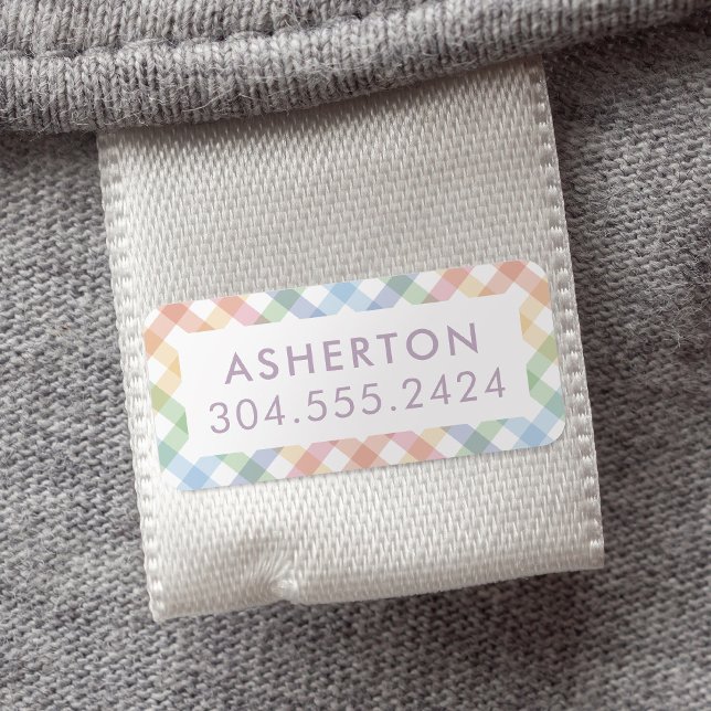 Children's name label with cute rainbow plaid (Creator Uploaded)